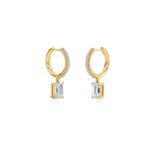 1.40 Carat Emerald Cut Diamond Drop Hoop Earrings with Round Side Stones – Elegant Fine Jewelry - Image 5
