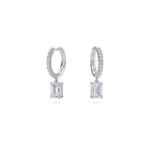 1.40 Carat Emerald Cut Diamond Drop Hoop Earrings with Round Side Stones – Elegant Fine Jewelry