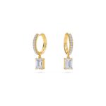 1.40 Carat Emerald Cut Diamond Drop Hoop Earrings with Round Side Stones – Elegant Fine Jewelry - Image 4