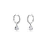 1.40 Carat Pear Cut Diamond Drop Hoop Earrings with Round Side Stones – Elegant Fine Jewelry - Image 2