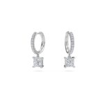 1.40 Carat Princess Cut Diamond Drop Hoop Earrings with Round Side Stones – Elegant Fine Jewelry