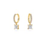 1.40 Carat Princess Cut Diamond Drop Hoop Earrings with Round Side Stones – Elegant Fine Jewelry - Image 4