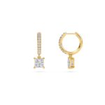 1.40 Carat Princess Cut Diamond Drop Hoop Earrings with Round Side Stones – Elegant Fine Jewelry - Image 6
