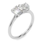Toi et Moi 2 Carat Emerald & Heart Cut Diamond Engagement Ring for Women – Two Stone Bridal Jewelry - Image 2