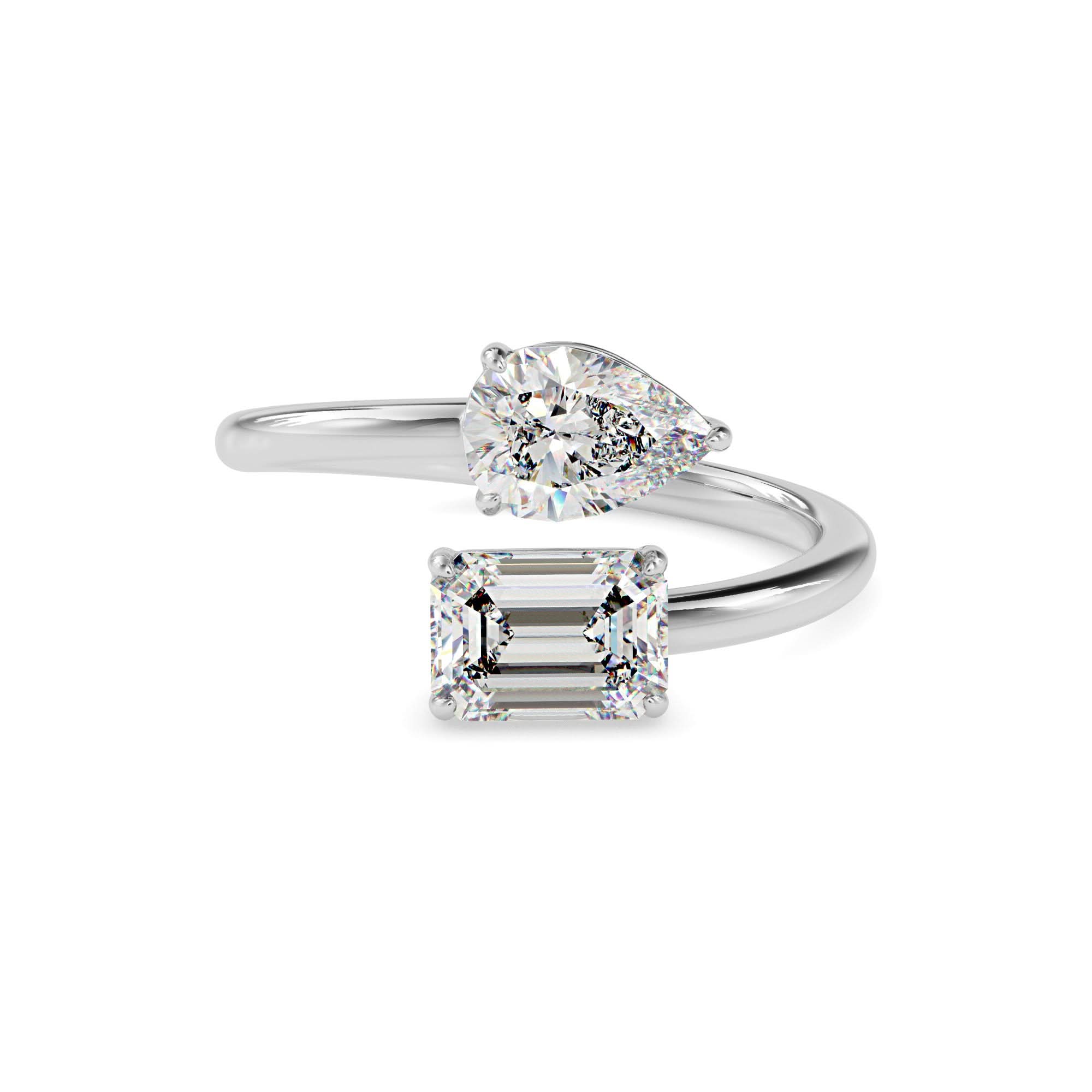 R-2223-W2_1 Toi et Moi 2 Carat Pear & Emerald Cut Diamond Engagement Ring for Women – Two Stone Bridal Jewelry - Image 1