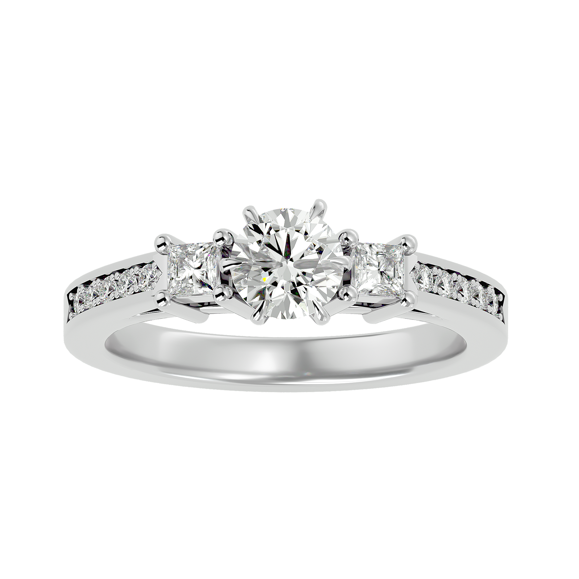 R3_RD_1030003 Three Stone 2.20 Carat Round & Princess Cut Diamond Engagement Ring for Women – Elegant Bridal Jewelry - Image 1