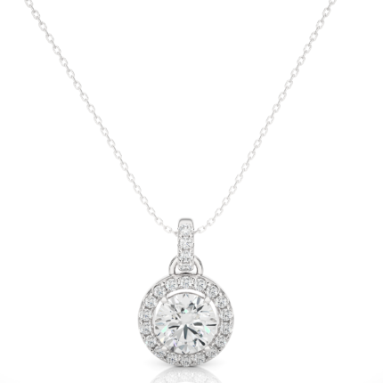 1.72 Carat Round Cut Diamond Halo Pendant Necklace – Elegant Fine Jewelry